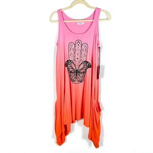 Lauren Moshi‎ Serafina Butterfly Hamsa Tank Dress Pink Ombre Pockets Sz XS